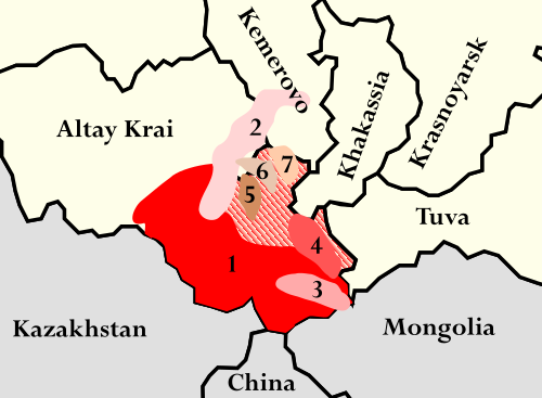 Location of Teleut among other Altay varieties. Teleut is (2).