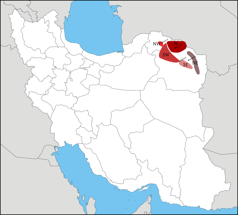 Approximate location of Khorasani Turkic varieties in Iran.
